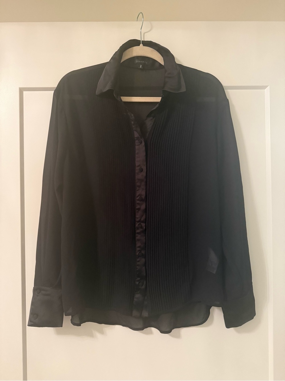 Dynamite Black Sheer Button-Up Top